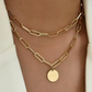 Gold Double Paperclip Chain Necklace with round accent