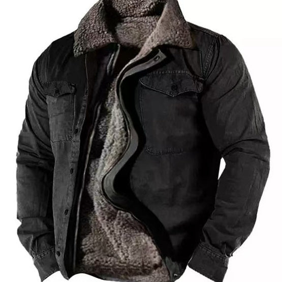 Heavy Side Seam Side Casual Zipper Loose Grey Brown Youth Cotton Jacket