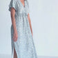 Gathered Maxi Dress in Light Blue Florals