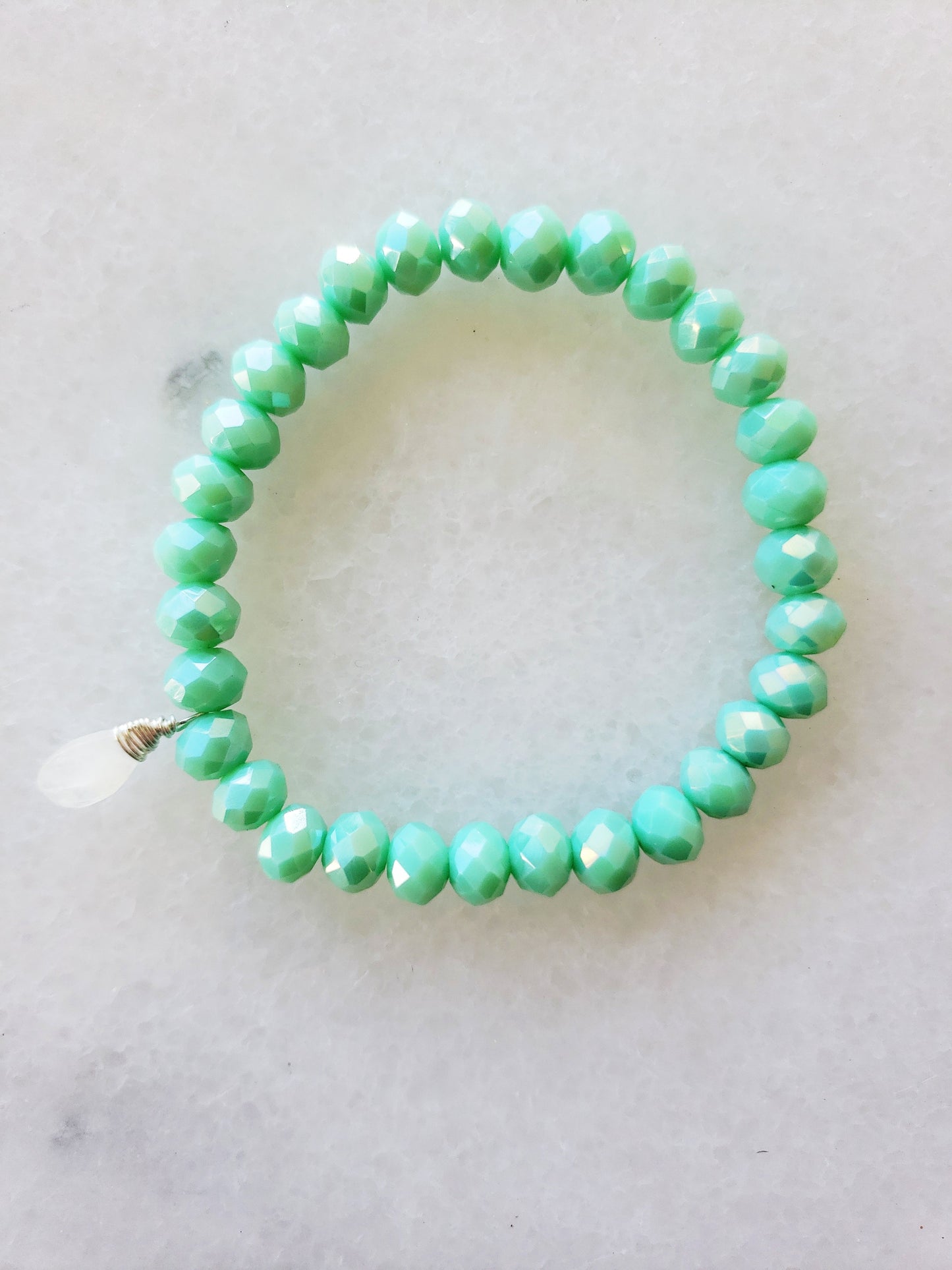 Sea Foam Green Crystal Stretch Bracelet with Moonstone