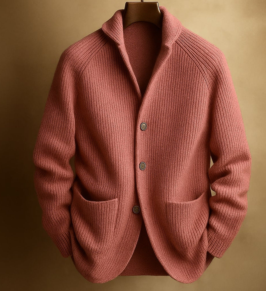 Gentlemans Knitted Three-button Shawl-collar Cardigan