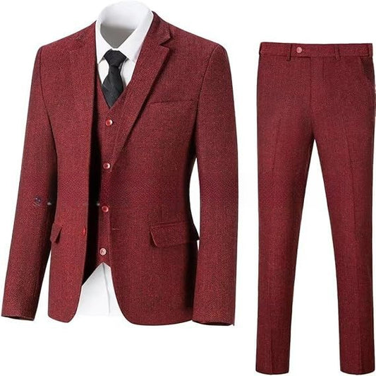 Herren Slim Fit 3-teiliger Anzug im Fischgrätmuster