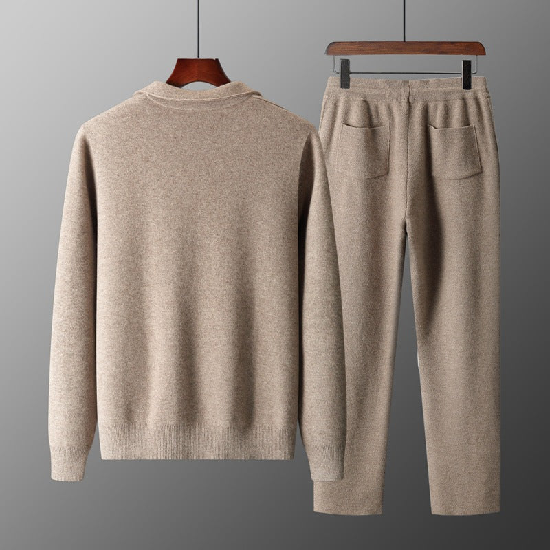 Men's Loose Lapels Thickened Oversized Knit Cardigan Suit