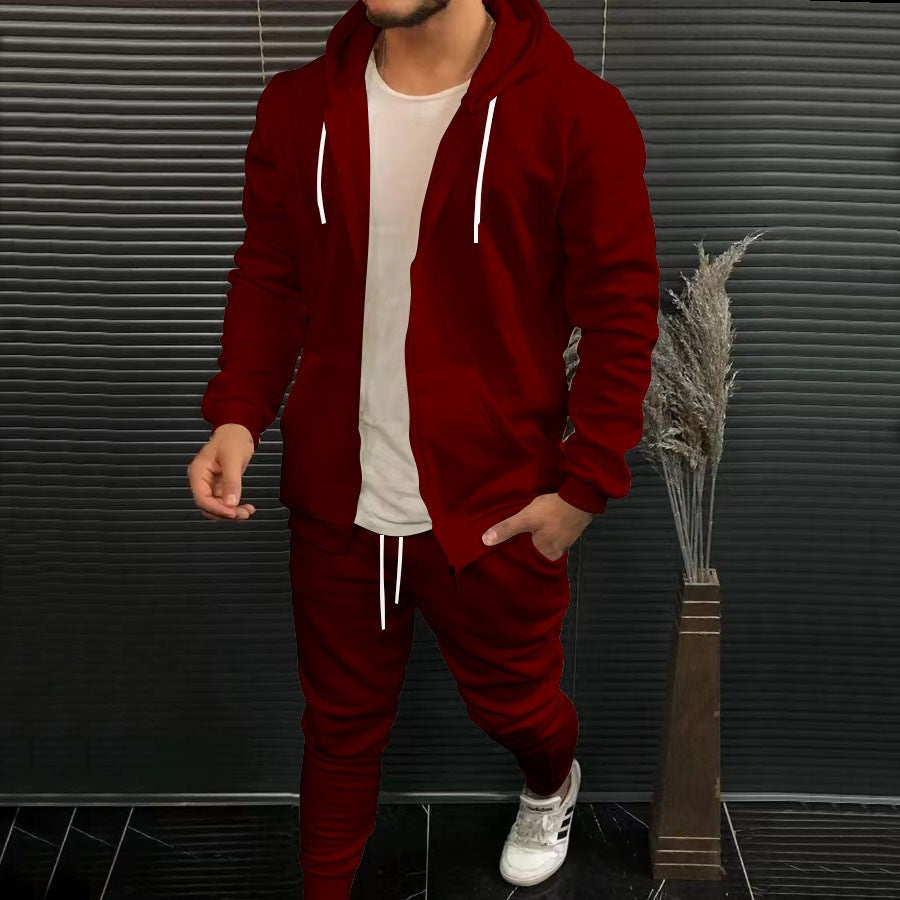 Mens Fashion Solid-Color Causel Hooded