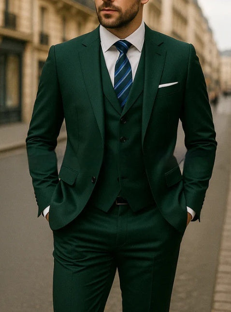 Men's Pure Color Casual Versatile Suit Three-piece Suit