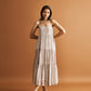 Strappy Tiered Maxi Dress in Beige Stripes