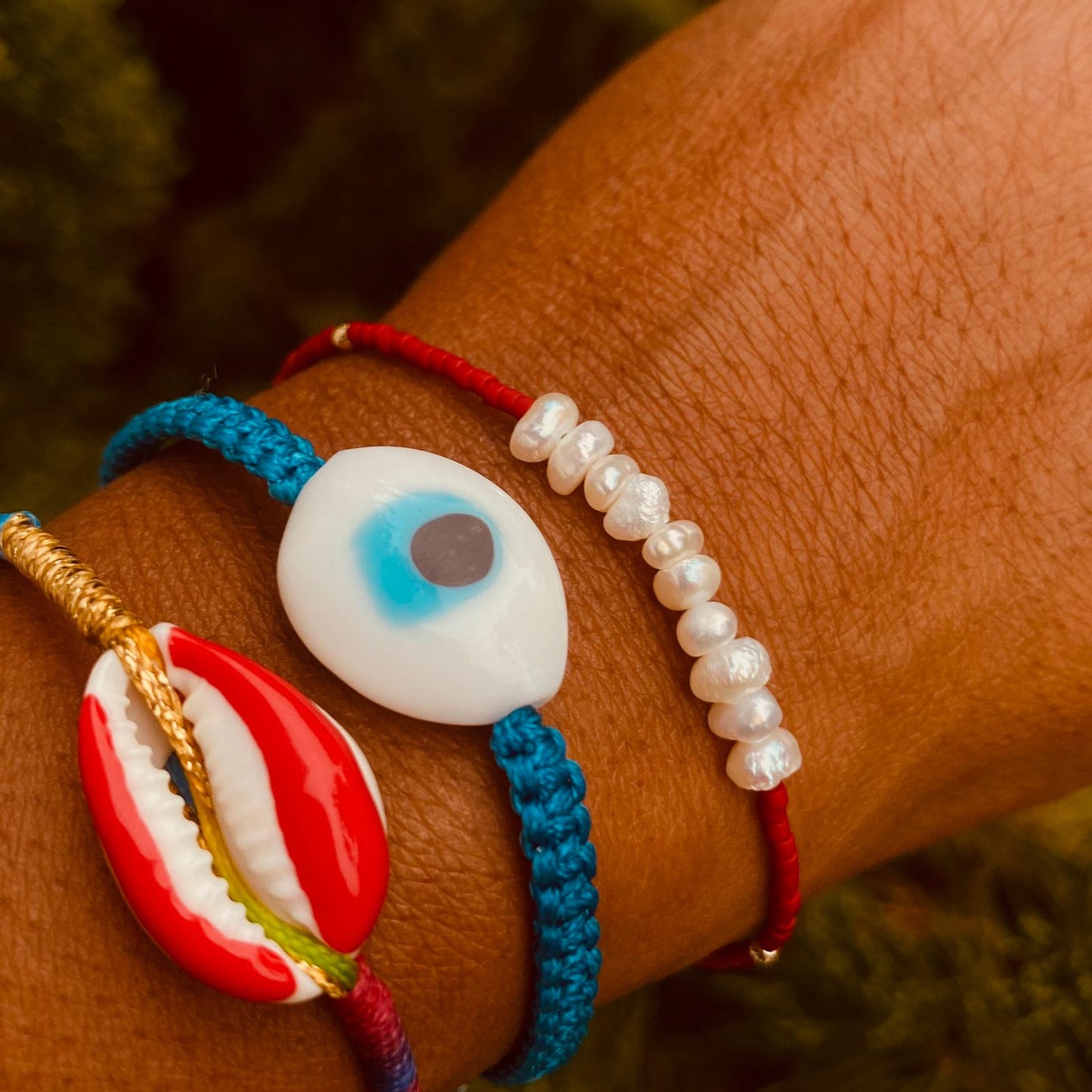 Oval White Ceramic Evil Eye Bracelet