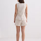 Cotton Tweed Vest Jacket Set in Cream