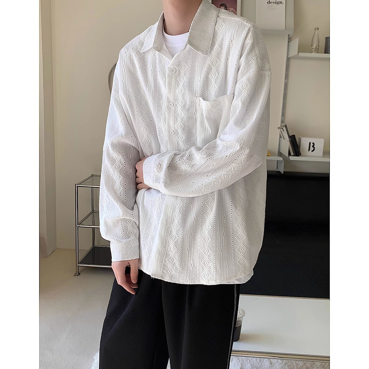 Mens HollowedOut Jacquard Shirt