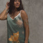 Vela Silk Slip Dress in Green Jungle Butterfly