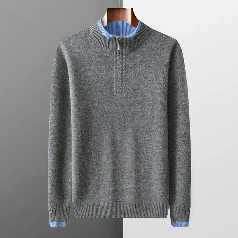 Mens Loose-Fit Half-Zip Turtleneck Thermal Sweater With Extra Padding