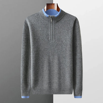 Mens Loose-Fit Half-Zip Turtleneck Thermal Sweater With Extra Padding