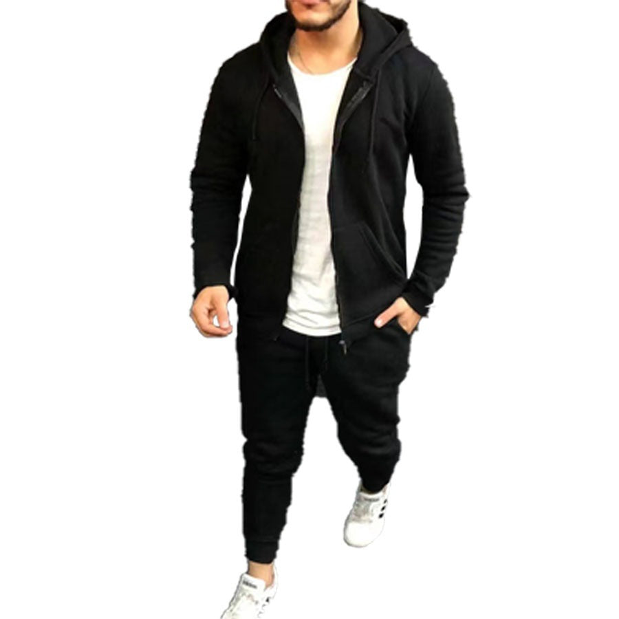 Mens Fashion Solid-Color Causel Hooded