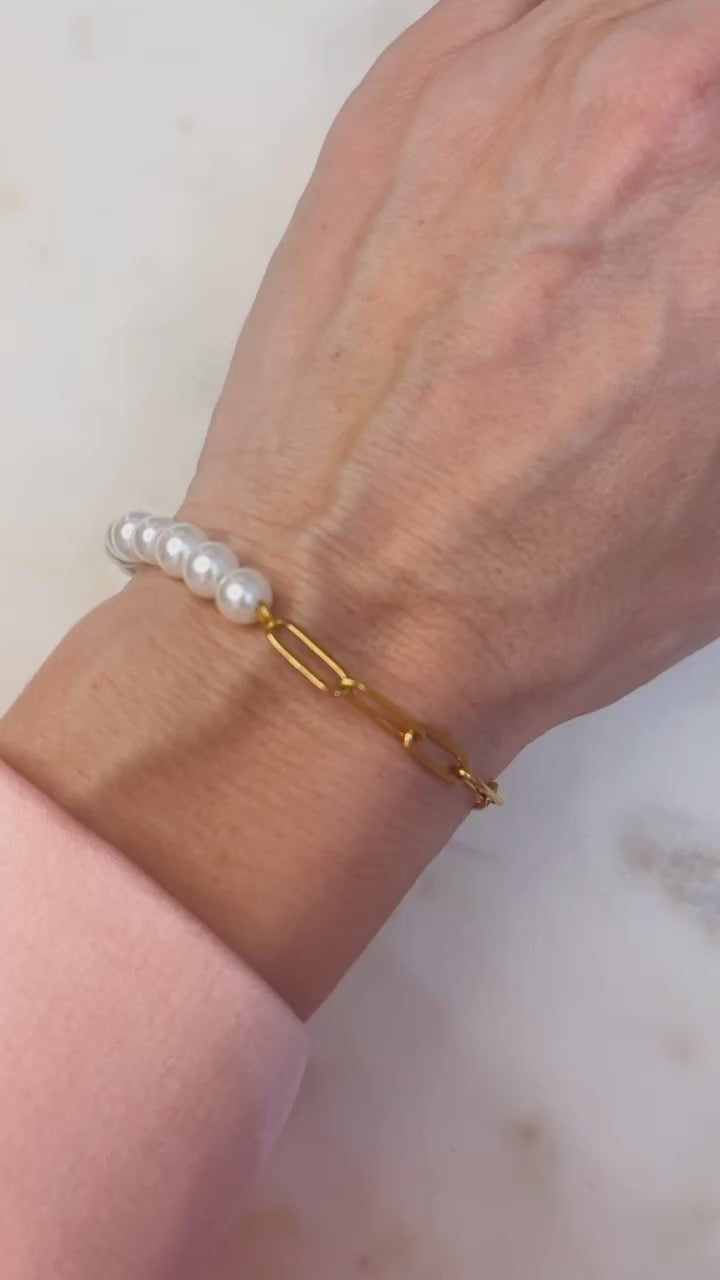 Pearl and Paperclip Lariat Bracelet