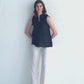 Sleeveless Hemp Top with Ruffles in Black