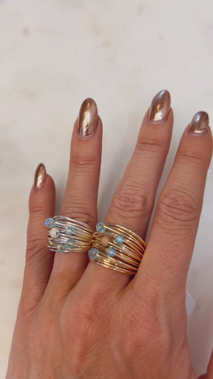 Marcia Wire Wrap Ring with Aquamarine Swarovski Crystals