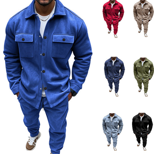 Herren Wildleder Einfarbige Einreihige Arbeitsjacke zweiteiliges Set