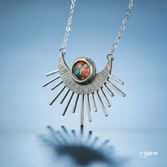Sun Goddess Necklace - Sun Pendant with Copper Oyster Turquoise