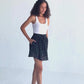 Drawstring Short Skirt in Dark Blue Florals