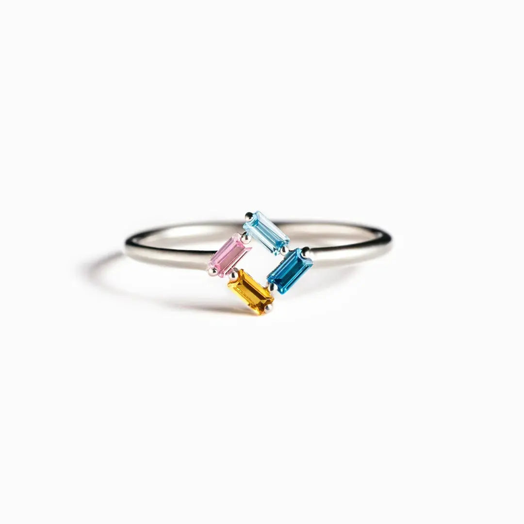925 Rectangular Birthstone Ring Female Simple Fashion 3-6 Diamond Color Optional Customization