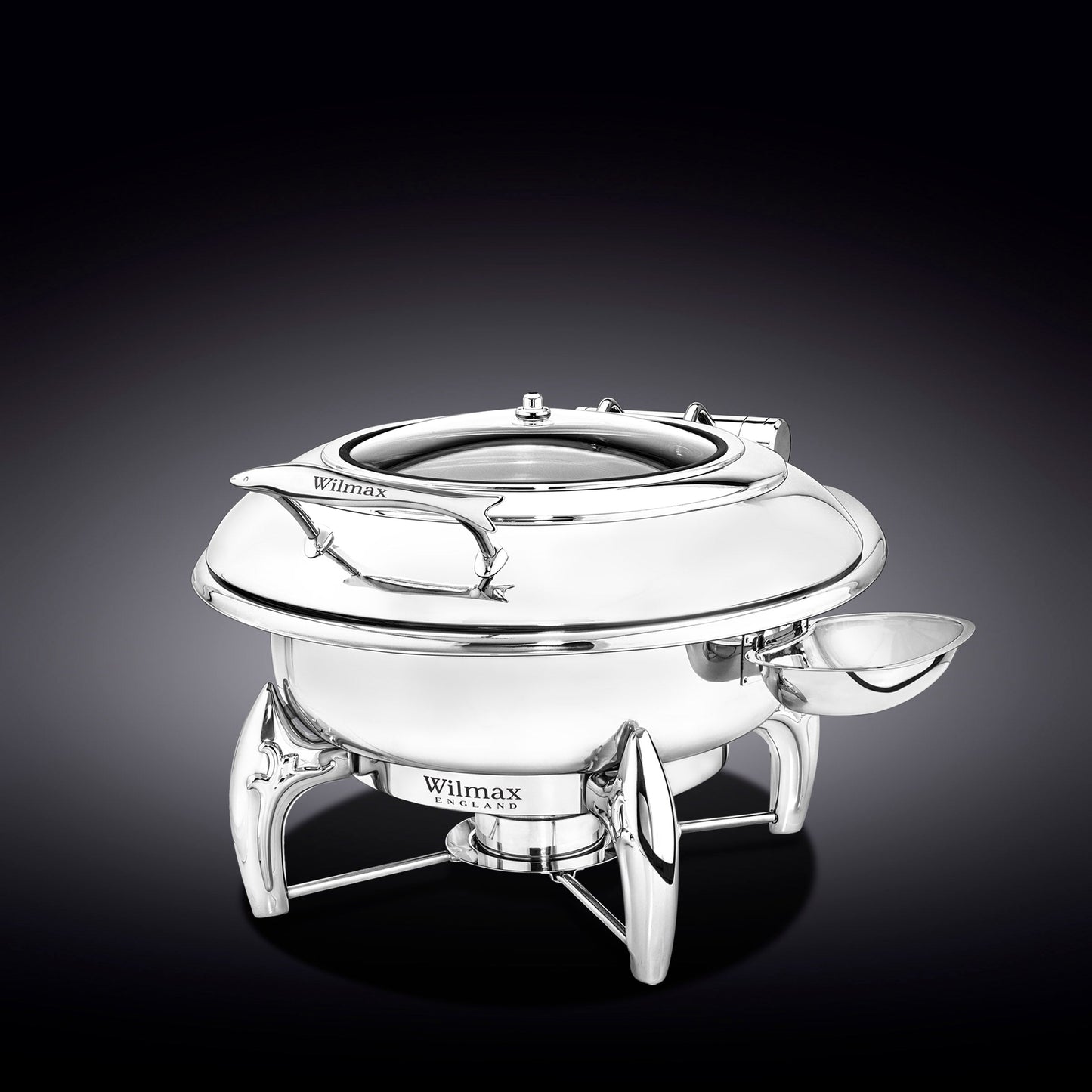 GLASS LID ROUND CHAFING DISH WITH STAND 20.5" inch X 18" inch X 13" inch | 52 X 45.5 X 33 CM 200 FL OZ | 6 L