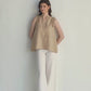 Sleeveless Hemp Top with Ruffles in Neutral Beige