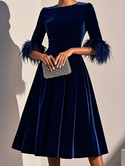 Elegant AutumnWinter Round-Neck Velvet Dress For Women