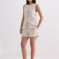 Cotton Tweed Vest Jacket Set in Cream