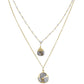 Double Jill Necklace with Gold Moonstone Chain and White Mojave Copper Turquoise Pendant