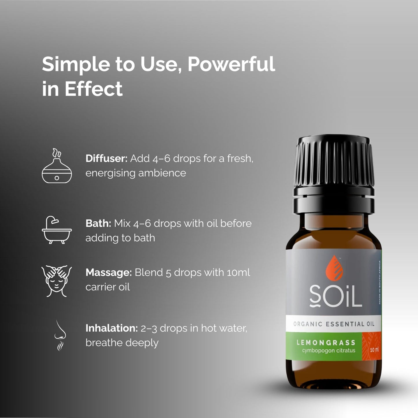 Organic Lemongrass Essential Oil (Cymbopogon Citratus) 10ml