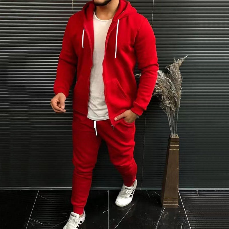 Mens Fashion Solid-Color Causel Hooded