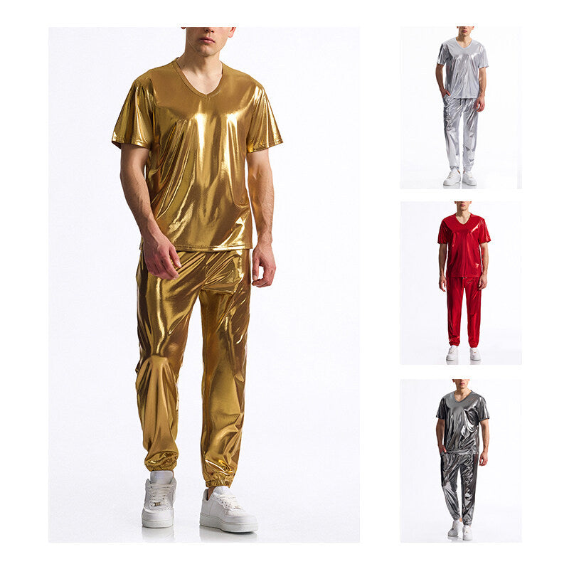 Men's Bright Surface Bronzing Disco Suit Model