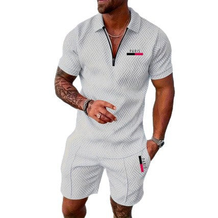 Casual Retro Plaid Printed PARIS Heat Transfer Patch Men's Beach Suit