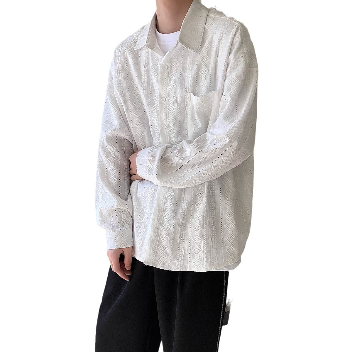 Mens HollowedOut Jacquard Shirt