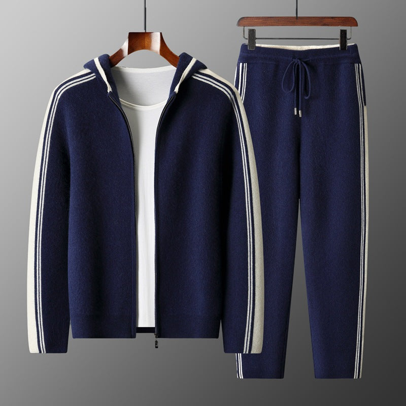 Men's Cardigan Hooded Color Matching Suit