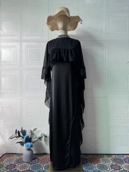 Two-piece Sleeveless Ruffled Beaded Dress Set