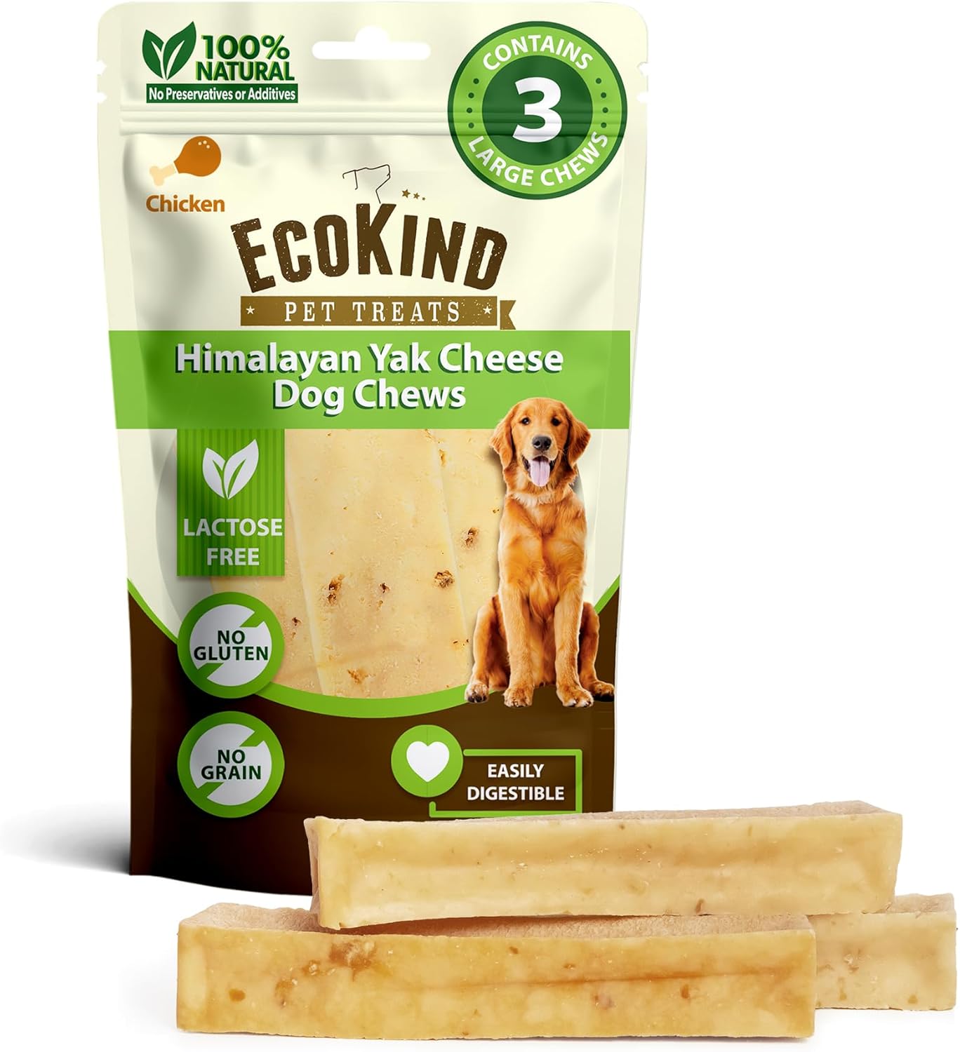 Peanut Butter Flavor Gold Yak Chews for Large Dogs (1 lb to 5lb Bags)