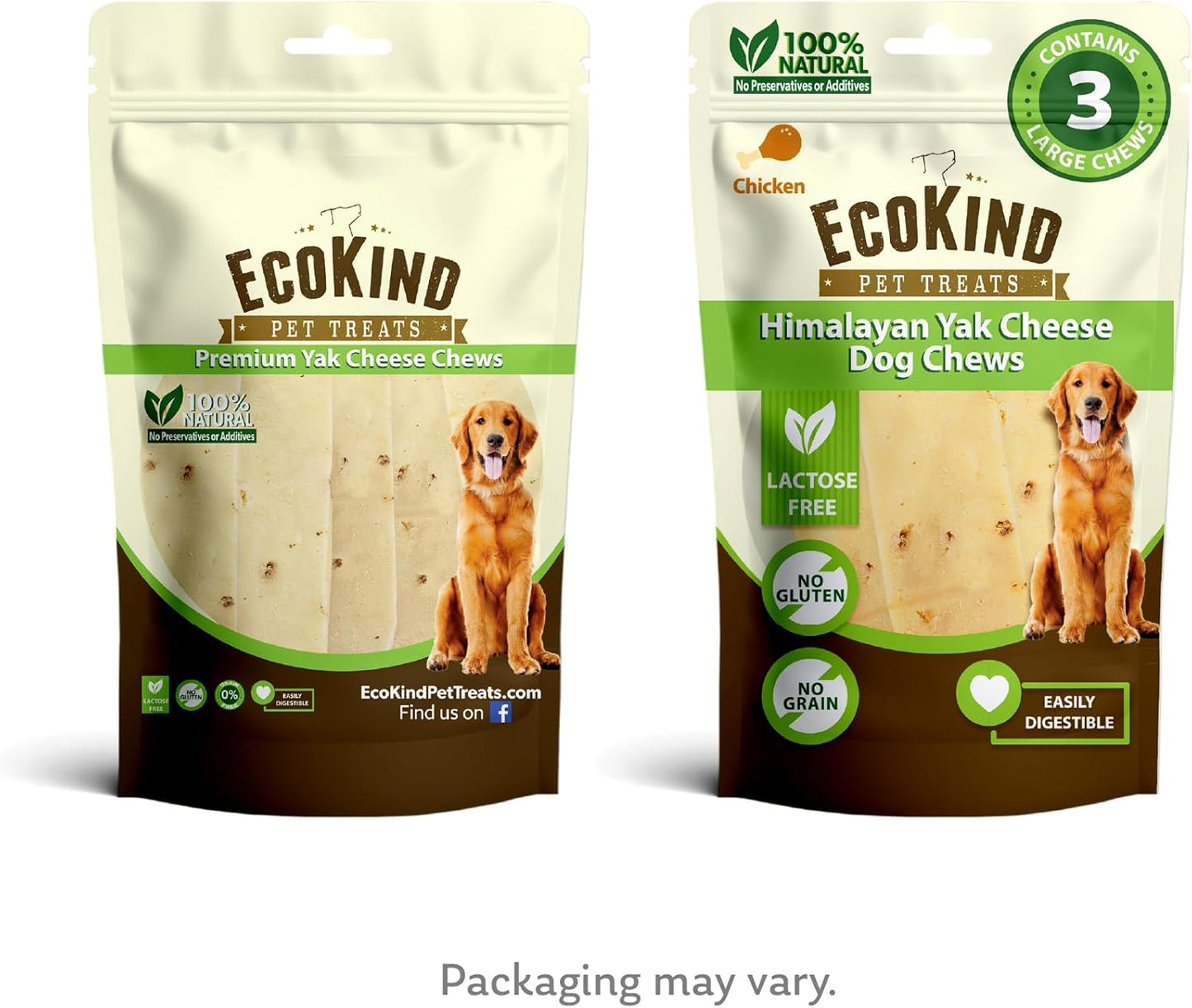 Peanut Butter Flavor Gold Yak Chews for Large Dogs (1 lb to 5lb Bags)