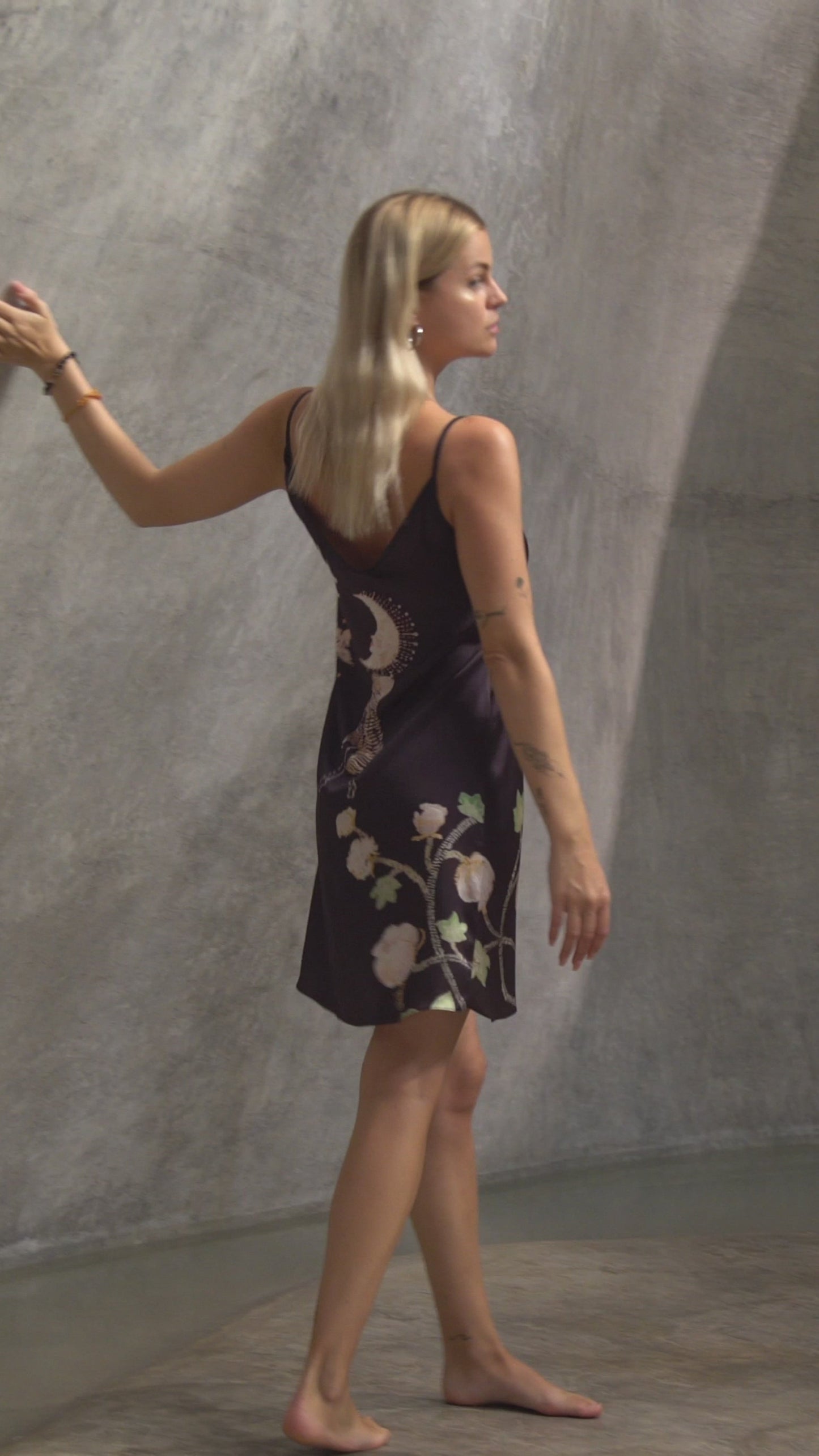 Vela Silk Slip Dress in Black Jungle Butterfly