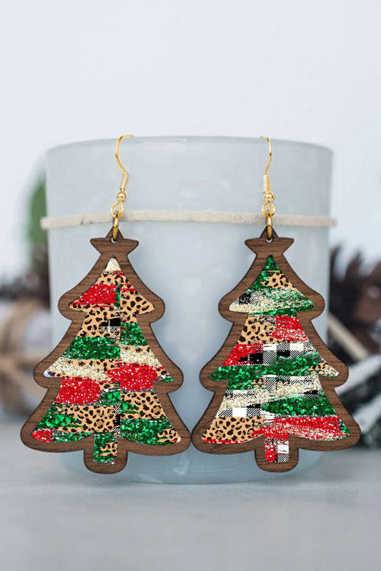 Feuerroter Leoparden-Karos-Weihnachtsbaum-Ohrringe