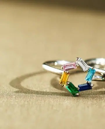 925 Rectangular Birthstone Ring Female Simple Fashion 3-6 Diamond Color Optional Customization