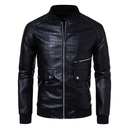 New Mens Stylish Stand-collar Casual Slim-fit Color-block Jacket