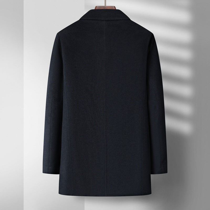 Men's Mid-Long Wool Double-Faced Overcoat With Detachable Down Inner Lining Windbreaker