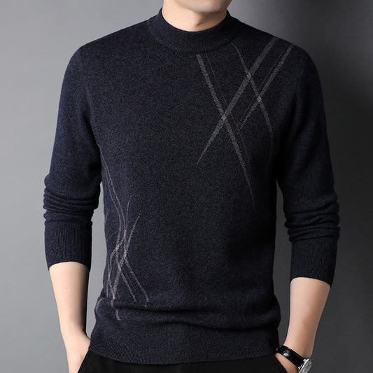 Herren schlichter, vielseitiger Langarm-Ringelpullover mit Rundhalsausschnitt