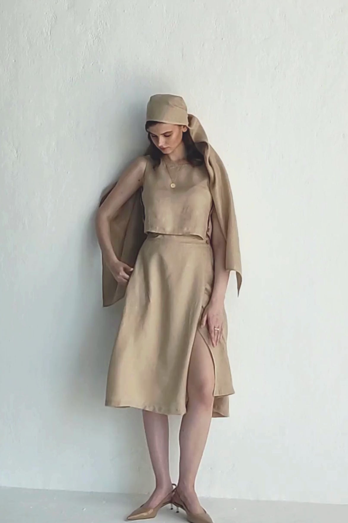 Boxy Crop Top in Neutral Beige