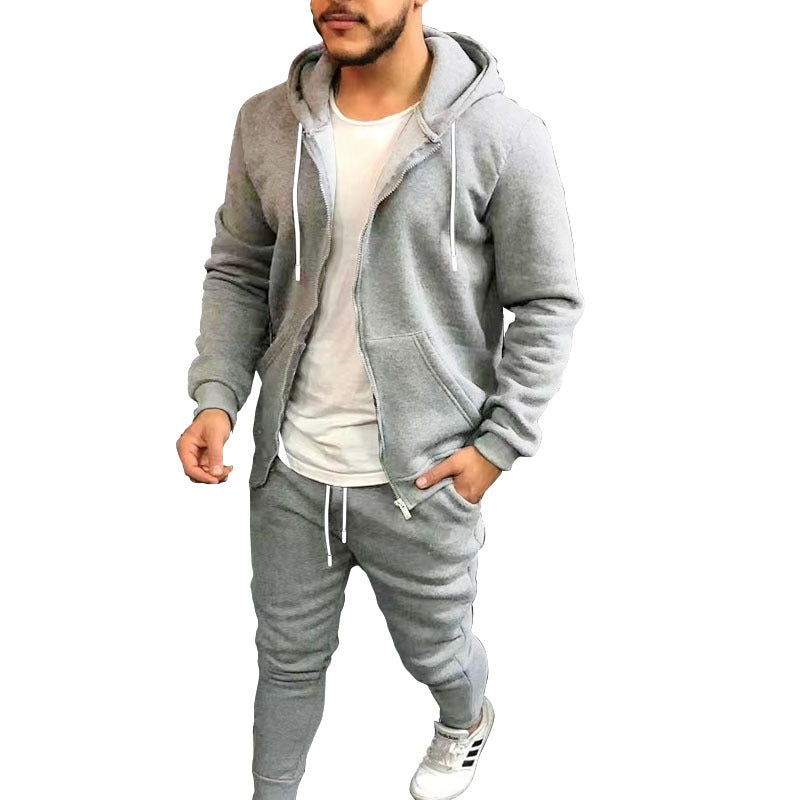 Mens Fashion Solid-Color Causel Hooded