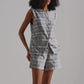 Cotton Tweed Vest Jacket Set in Grey