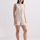 Cotton Tweed Vest Jacket Set in Cream