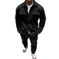 Men's Suede Solid Color Single-breasted Tooling Cardigan Two-piece Set