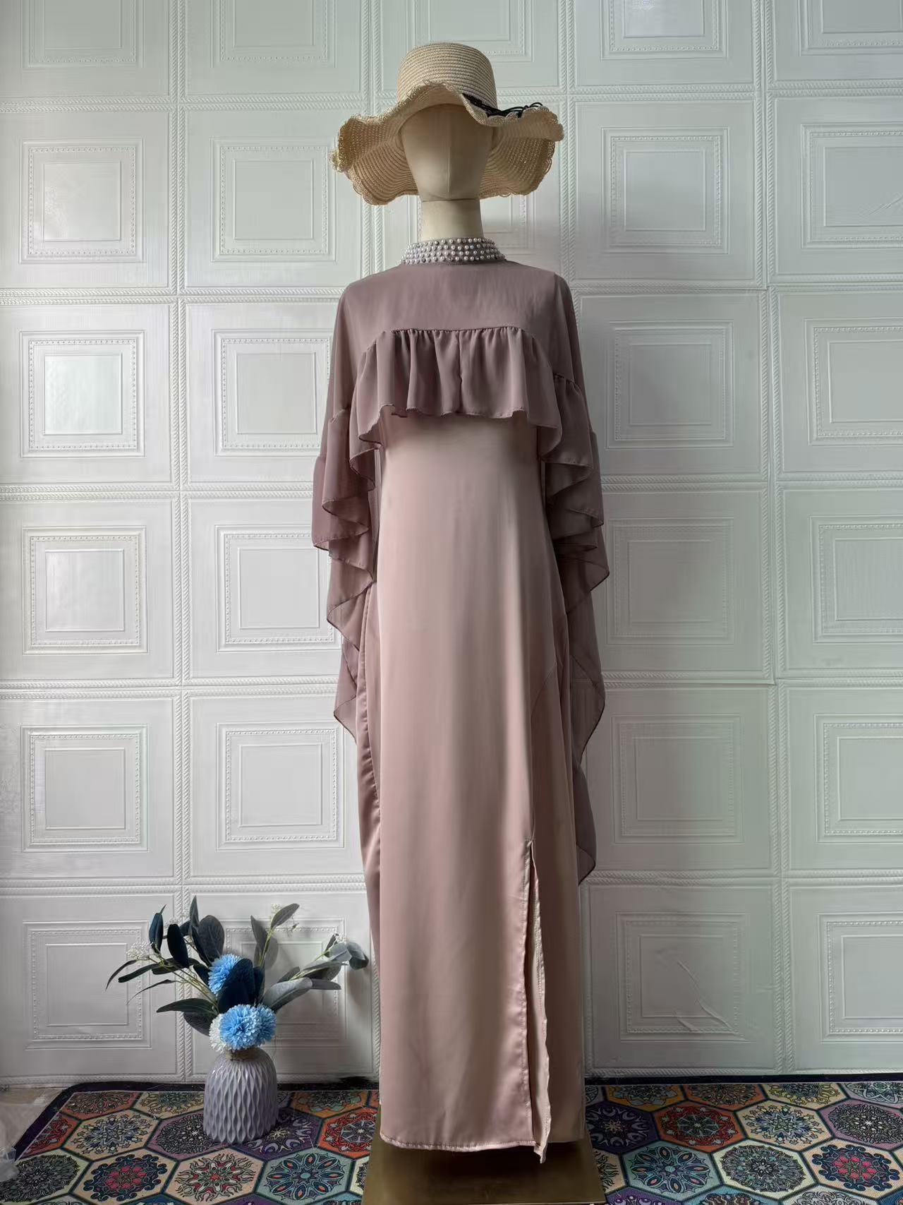 Two-piece Sleeveless Ruffled Beaded Dress Set
